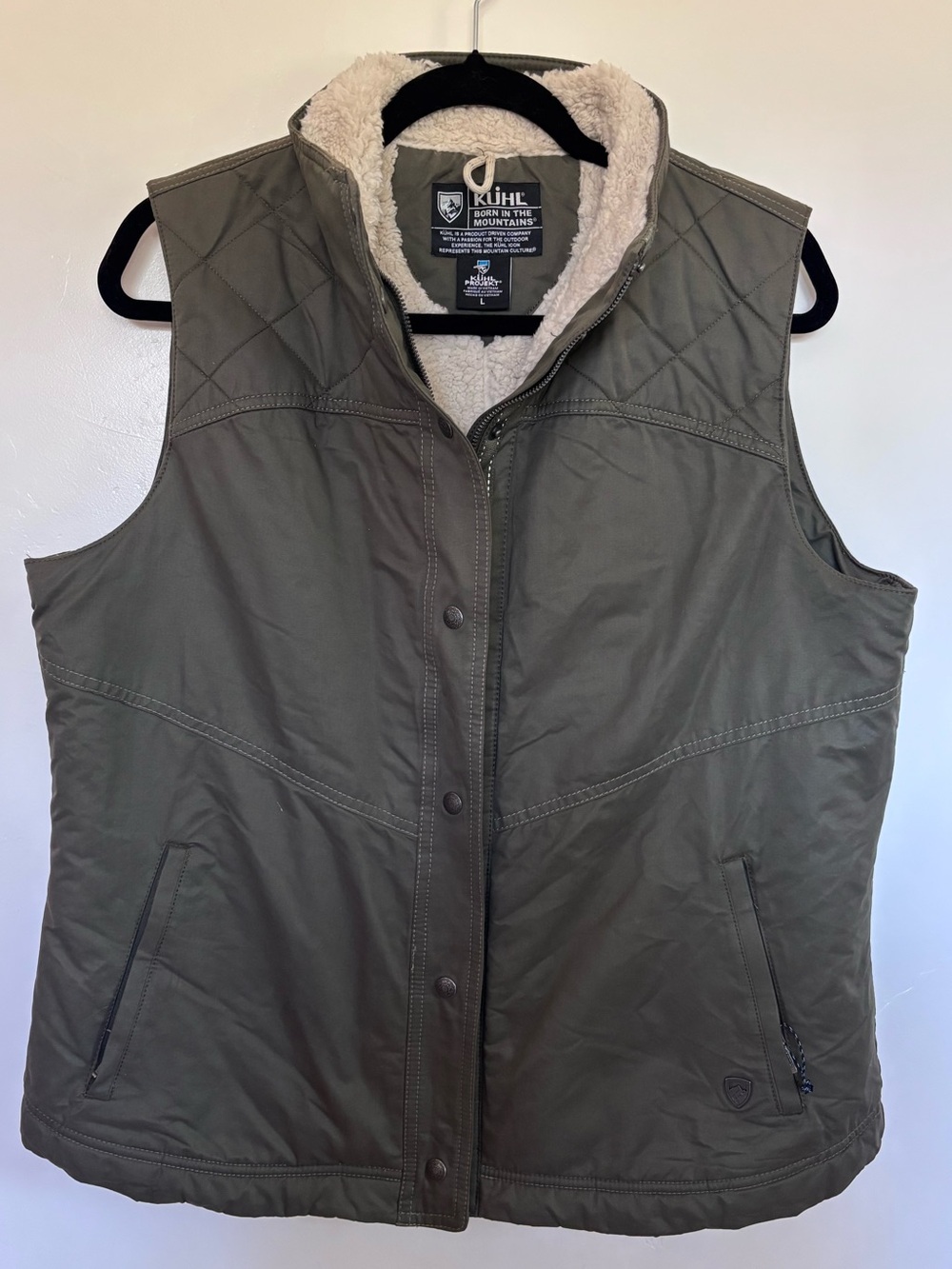 KÜHL Fleece Lined Insulated Vest Olive Green Sherpa Lined Size Large